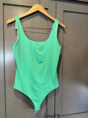 Express Bright Mint Green Scoop Neck Body Contour Bodysuit
